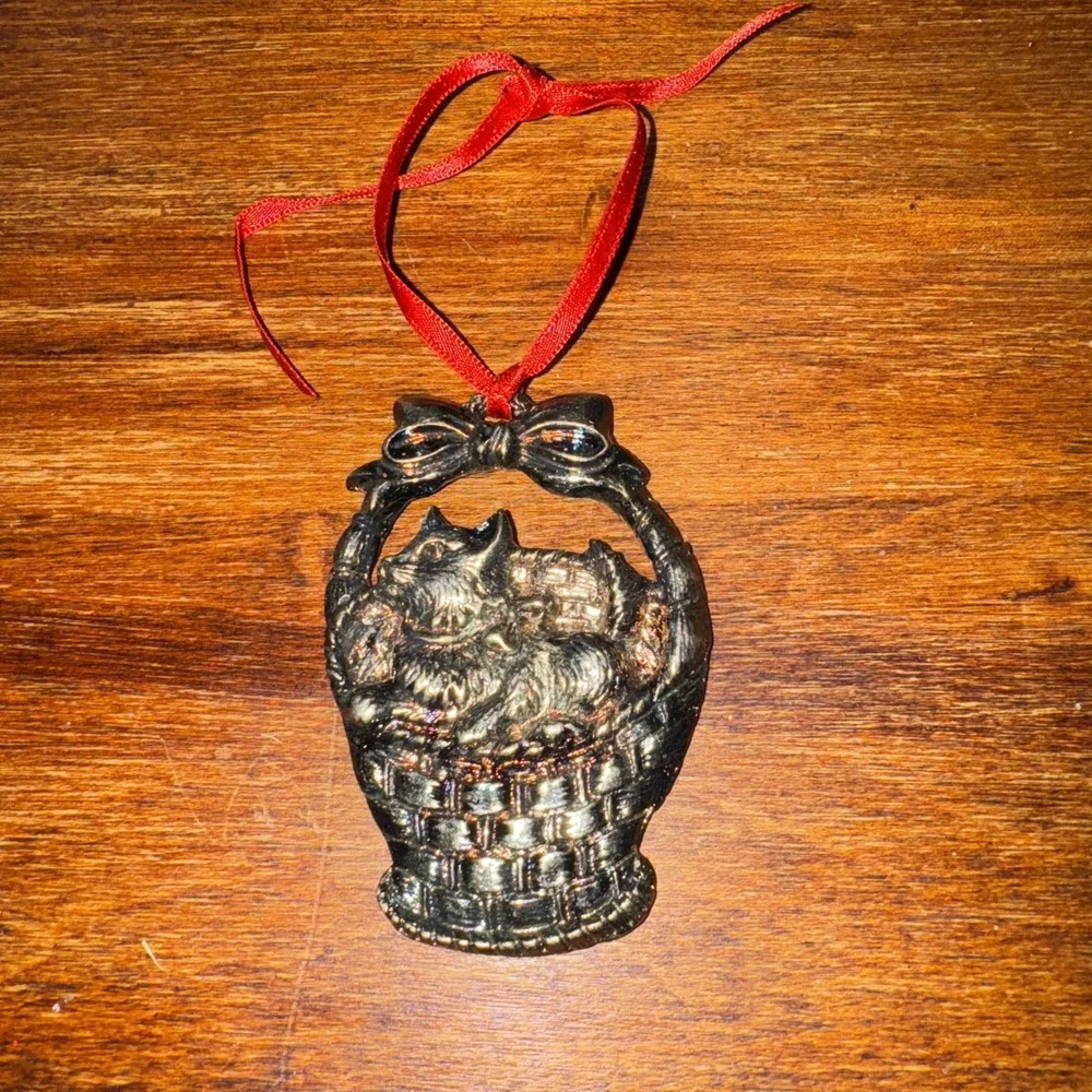 Vintage 1990's Gorham Silver‎ Cat Holiday Ornament